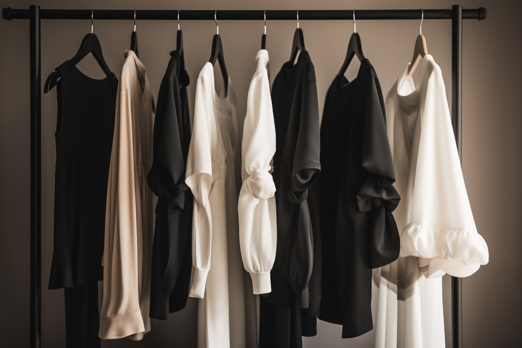 Black and White Blouses  Hanged on a Rack